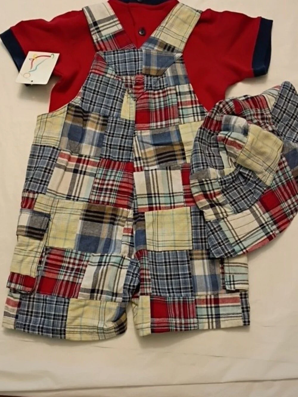 bt Kids & Patchwork Plaid Boys Overalls Set 24 M NWT